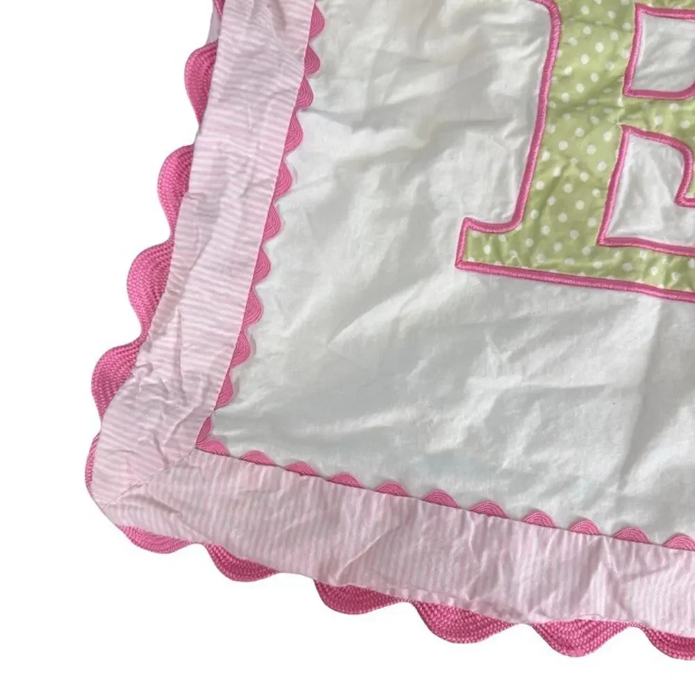Pottery Barn Kids Pink Green Letter E Initials Pillow Cover Sham 16